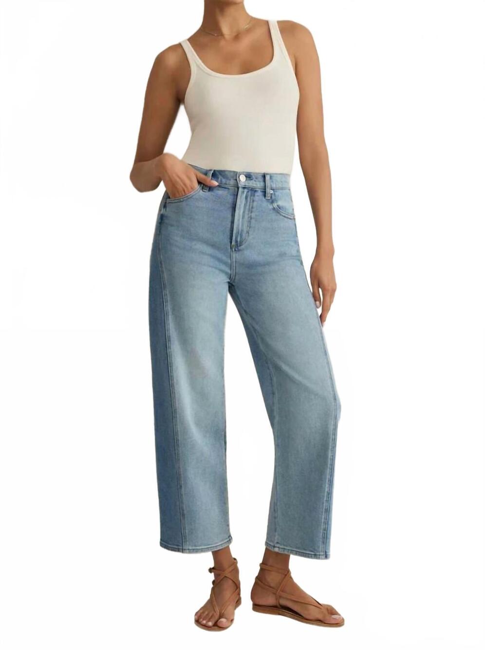 NEW Z SUPPLY luna stretch high rise denim crop pant in blue